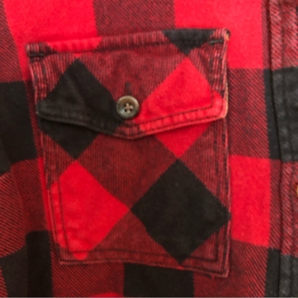 Roots Red and Black Plaid Buffalo Check Flannel Button Up Shirt XS - Picture 4 of 10